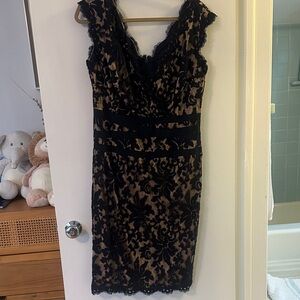 Tadashi Shoji Black and Cream Lace Mini Dress
